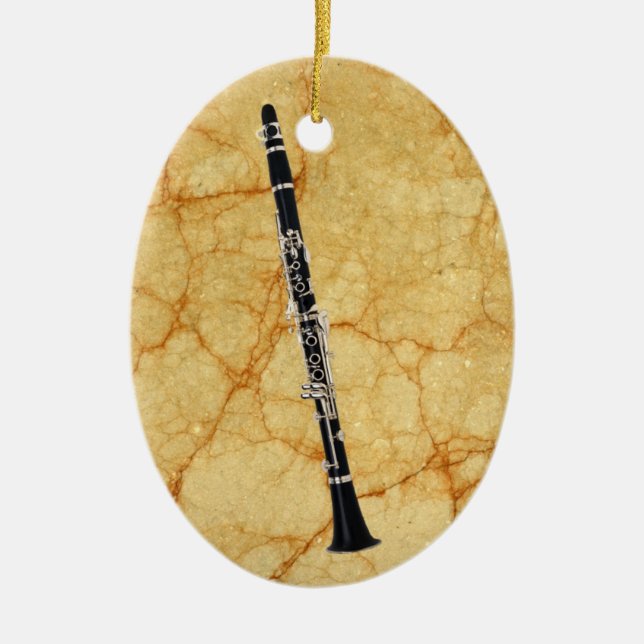 Clarinet on Marble Oval Pendant Ornament (Front)