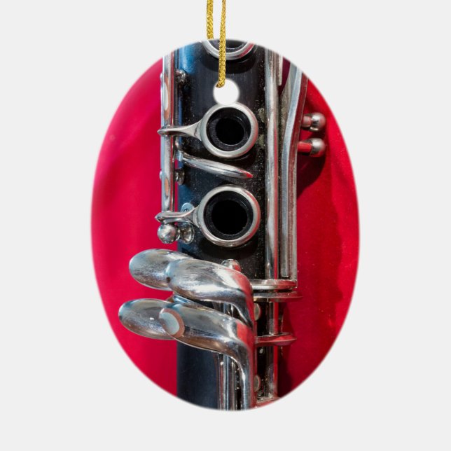 Clarinet on Red Ceramic Tree Decoration (Back)