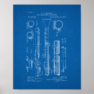 Clarinet Patent - Blueprint Poster