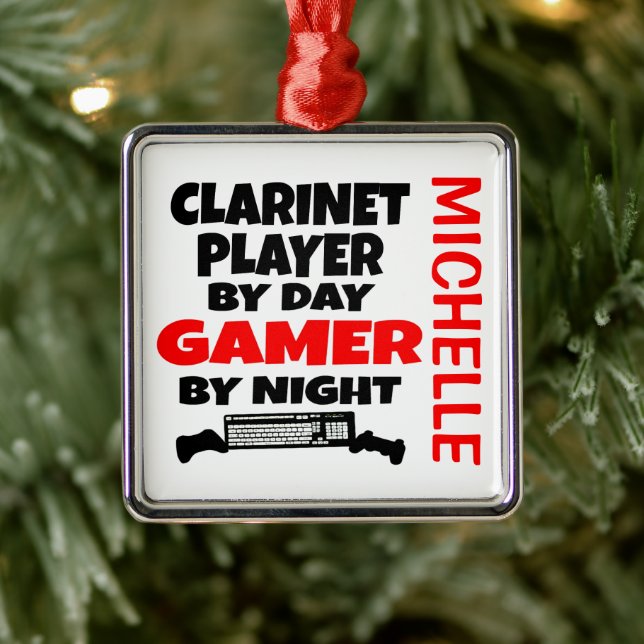 Clarinet Player Loves Playing Video Games Metal Tree Decoration (Tree)