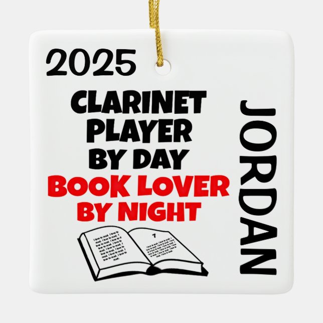 Clarinet Player loves Reading CUSTOM Ceramic Ornament (Front)