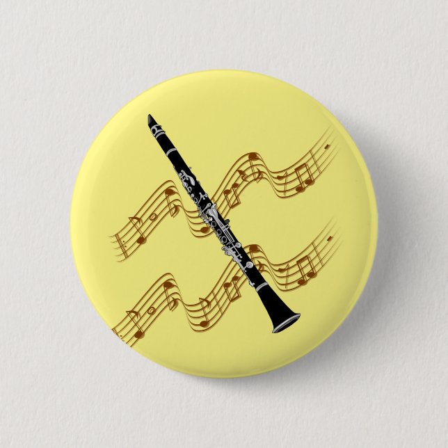 Clarinet, popular design, 6 cm round badge (Front)