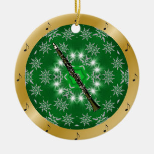 Clarinet ~ Silver ~ Green ~ Gold ~ Christmas ~ Ceramic Tree Decoration