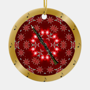 Clarinet ~ Silver ~ Red~ Gold ~ Christmas ~ Ceramic Tree Decoration