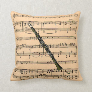 Clarinet w/Sheet Music Background ~ Musical Instru Cushion