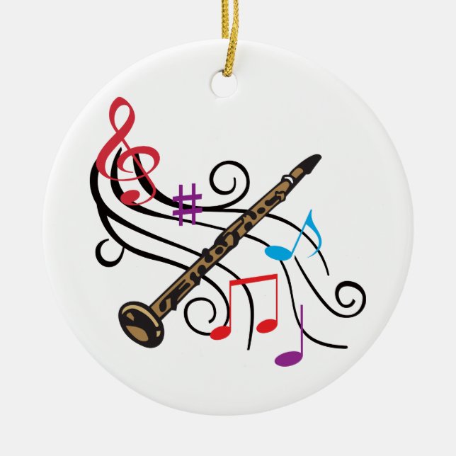 Clarinet With Music Ceramic Tree Decoration (Front)