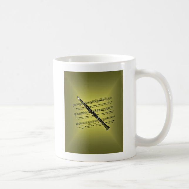 Clarinet With Sheet Music Background Coffee Mug (Right)