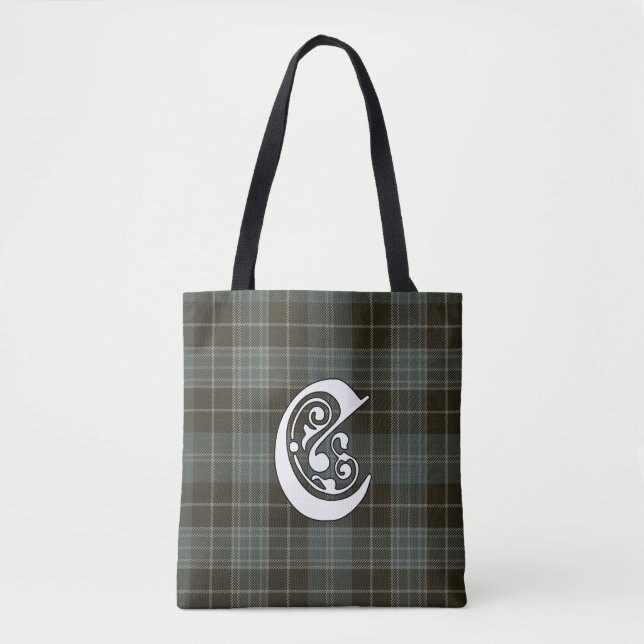 Clark Clan Tartan Monogram Tote Bag (Front)