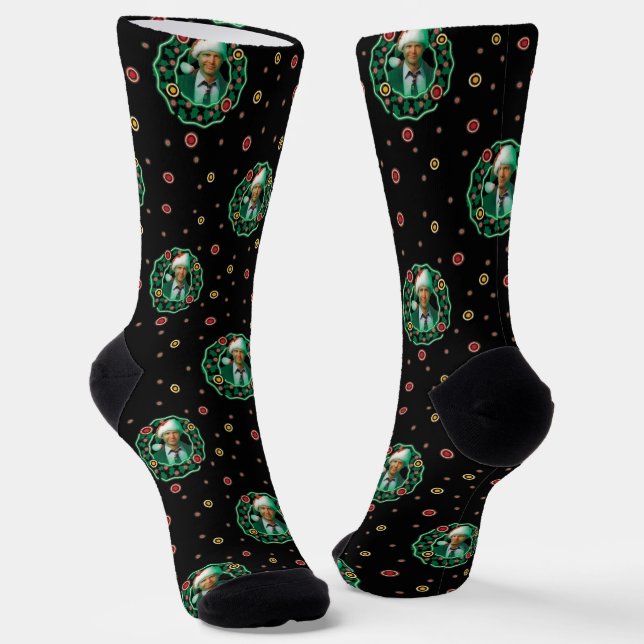 Clark Griswold Christmas Wreath Pattern Socks (Angled)