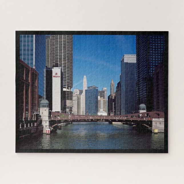 Clark Street Bridge, Chicago River, Marina Towers Jigsaw Puzzle (Horizontal)