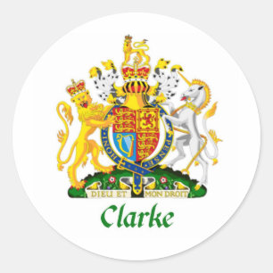Clarke “Clarke Coat of Arms” “Clarke Family  Classic Round Sticker