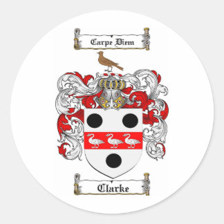 CLARKE FAMILY CREST -  CLARKE COAT OF ARMS CLASSIC ROUND STICKER