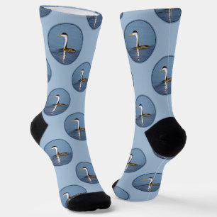 Clark's Grebe Lake Painting Original Wild Bird Art Socks