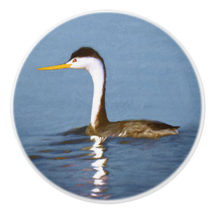 Clark's Grebe Painting - Original Bird Art Ceramic Knob
