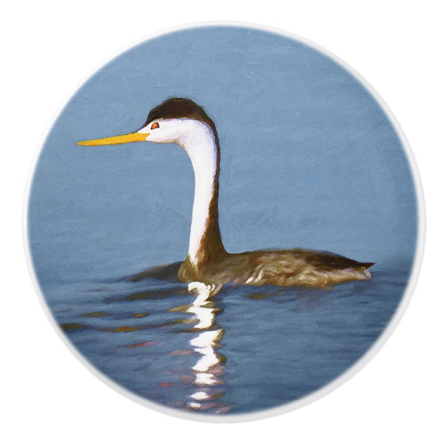 Clark's Grebe Painting - Original Bird Art Ceramic Knob (Front)
