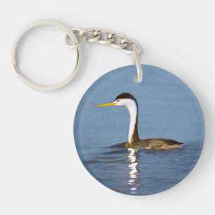 Clark's Grebe Painting - Original Bird Art Key Ring