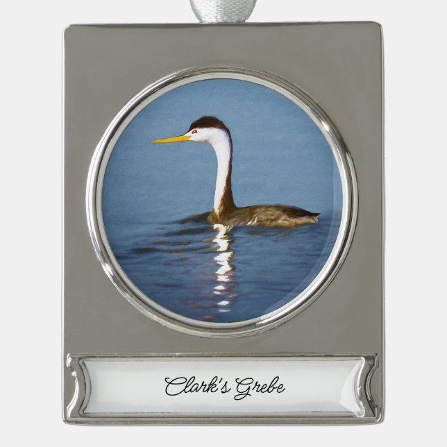 Clark's Grebe Painting - Original Bird Art Silver Plated Banner Ornament (Front)