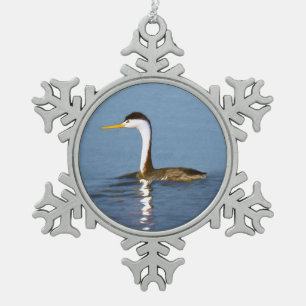 Clark's Grebe Painting - Original Bird Art Snowflake Pewter Christmas Ornament