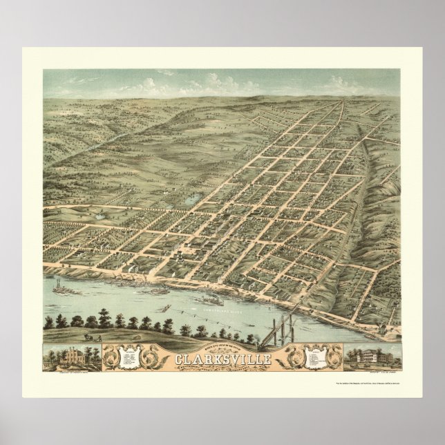Clarksville, TN Panoramic Map - 1870 Poster (Front)