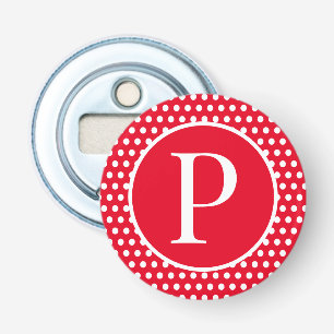 Clasdic Retro Red initial letter Polka Dot  Bottle Opener