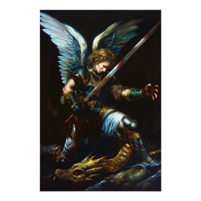 Clash of Fire and Feather | Epic Angel vs Dragon Poster (Front)