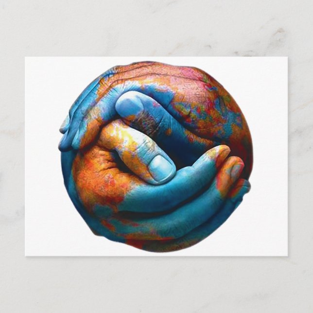 Clasped Hands Forming Planet Earth World Peace Postcard (Front)