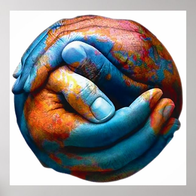 Clasped Hands Forming Planet Earth World Peace Poster (Front)