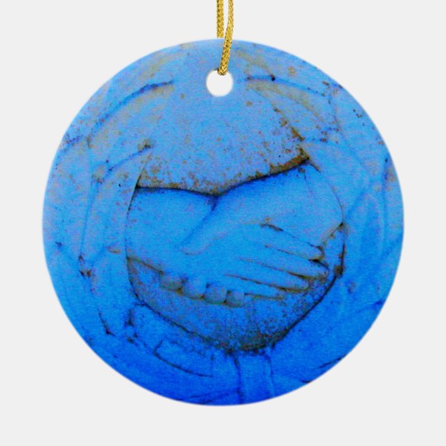 clasped hands friends forever ceramic tree decoration (Front)