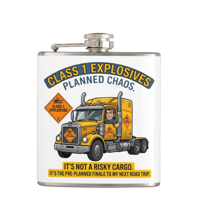Class 1 Explosives Trucker Gift | Funny ADR Hazard Hip Flask (Front)