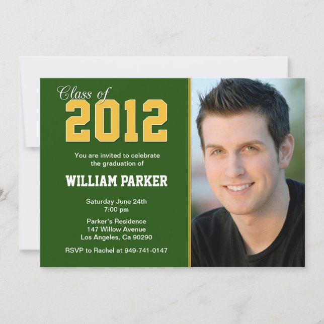Class 2012 Graduation Invitation Green and Gold (Front)