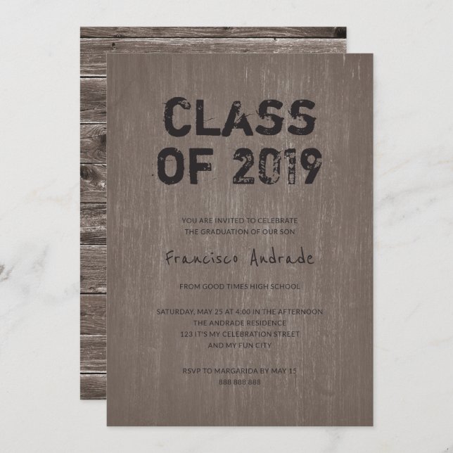 Class 2019 Graduation Party Guy Rustic High School Invitation (Front/Back)