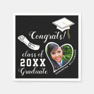 Class 2023 Grad Photo Black and White Graduation Napkin