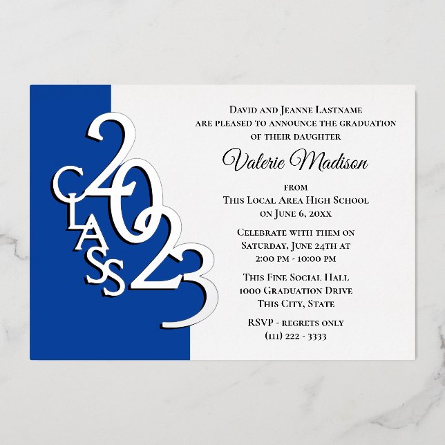 Class 2023 Graduation Blue and Silver Foil  (Front)