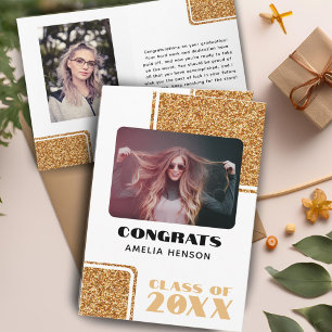 Class 2024 Congrats Graduate Gold Glitter 2 Photos Card