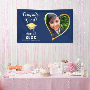 Class 2024 Grad Photo Navy Blue White Graduation Banner