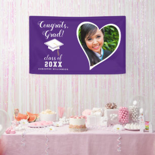 Class 2025 Grad Photo Purple White Graduation Banner