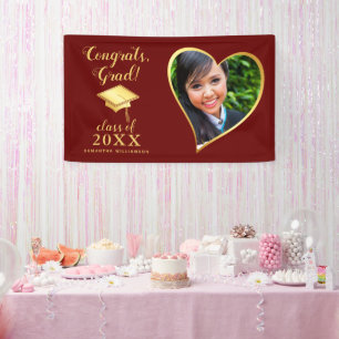 Class 2025 Photo Maroon Red and Gold Graduation Banner