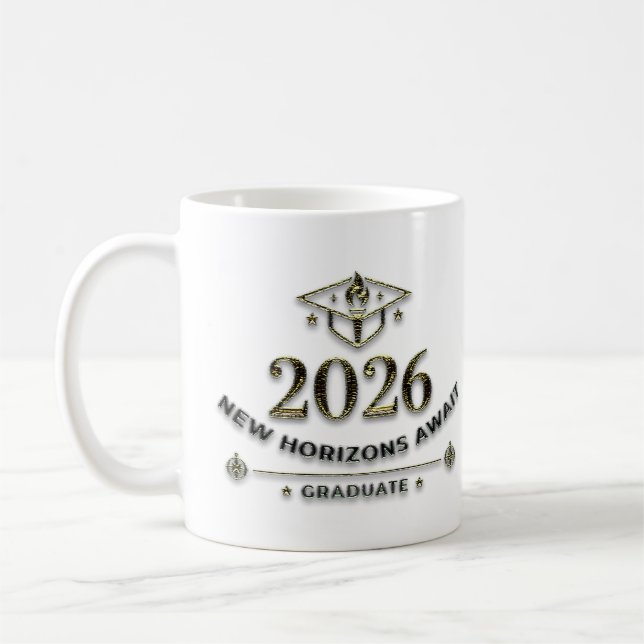 Class 2026 Gold Shield Graduation Mug / Taza 2026 (Left)