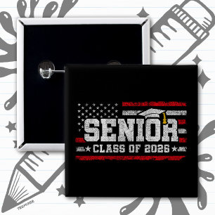 Class 2026 Graduation American Flag Senior 2026 15 Cm Square Badge