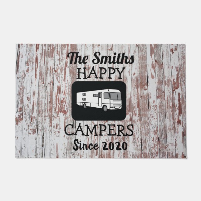 Class A RV Camper Doormat with Barnwood Background (Front)