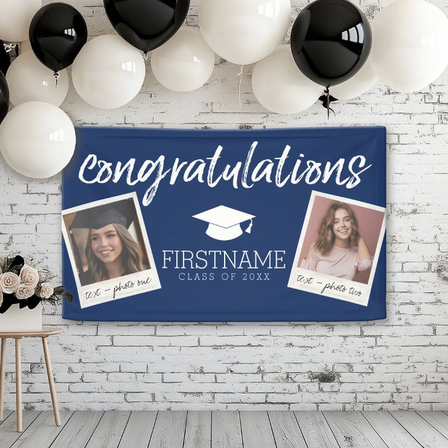 Class Any Year Graduation 2 Square Photo Collage Banner (Custom Graduation Banner for a Grad Party or Open House)
