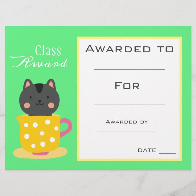 Class award cute cat children certificate (Front)