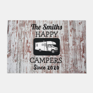 Class C Camper Doormat with Barnwood Background