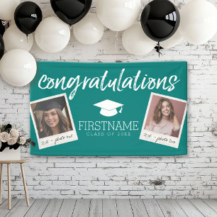 Class Green Graduation 2 Square Photo Collage Banner