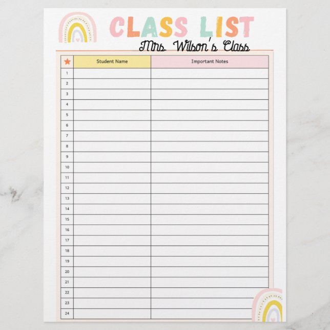 Class List Planner Custom Letterhead (Front)