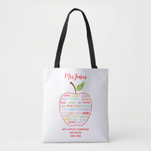 class names teacher thank you apple word art tote bag
