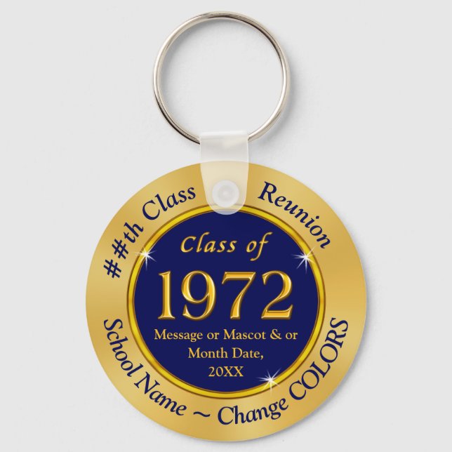 Class of 1972 Favors, Keychains Navy Blue and Gold (Front)