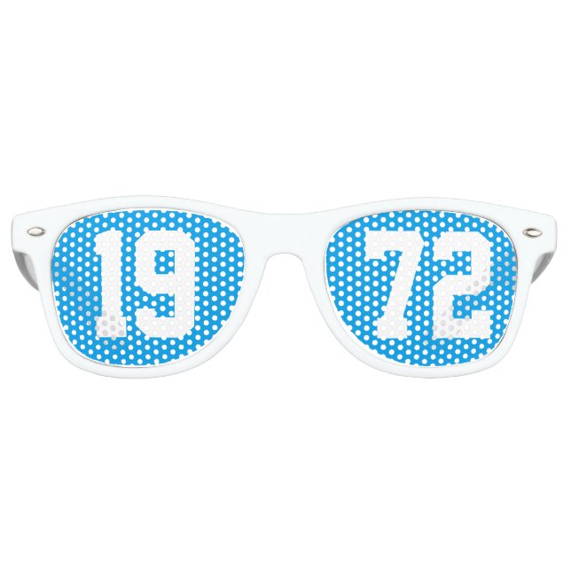 Class of 1972 High School Reunion Blue White Retro Sunglasses (Front)