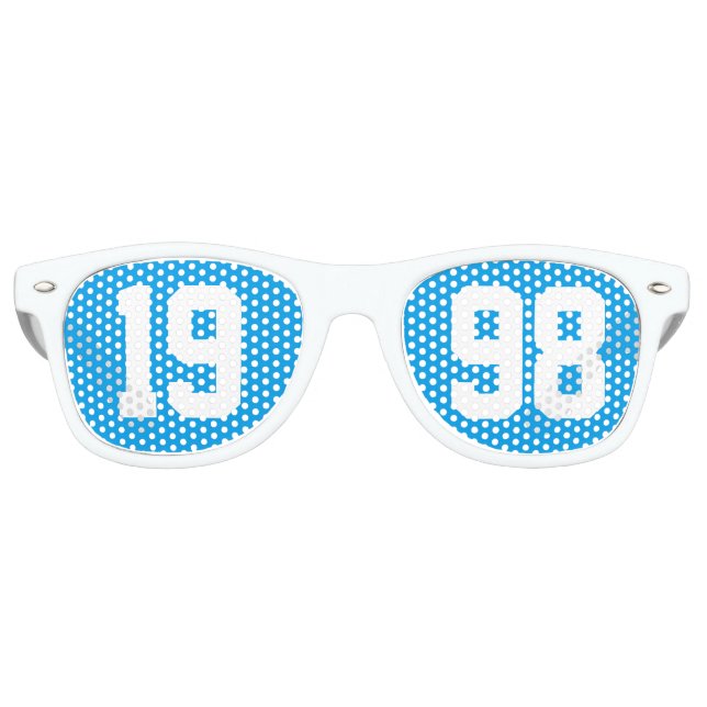 Class of 1998 25th High School Reunion Blue White Retro Sunglasses (Front)