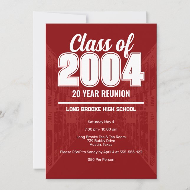 Class of 2004 20 Year High School Reunion Lockers Invitation (Front)